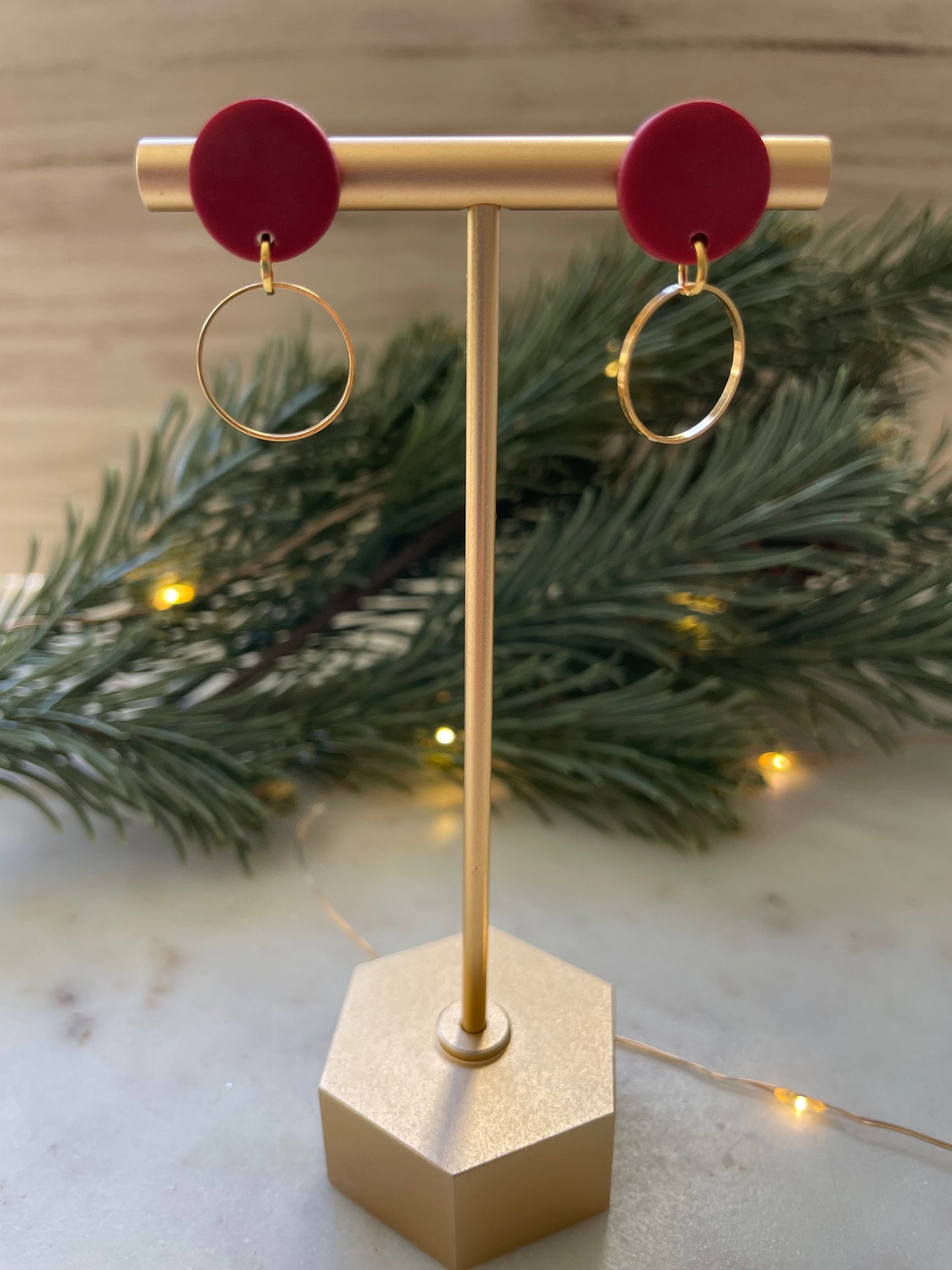 Miranda Gold Dangle Stud in Scarlet